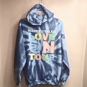 HARRY STYLES CONCERT HOODIE LOVE ON TOUR Blue Tie-Dye Hoodie with Colorful Print